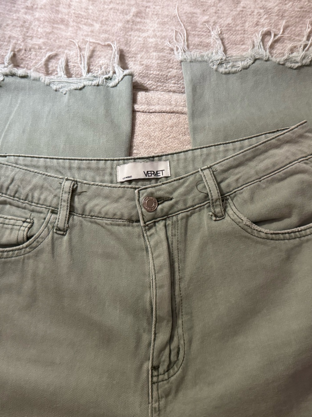 VERVET Los Angeles Sage Green Distressed Wide Leg Crop Jeans Sz 28 V2738 - Picture 8 of 8